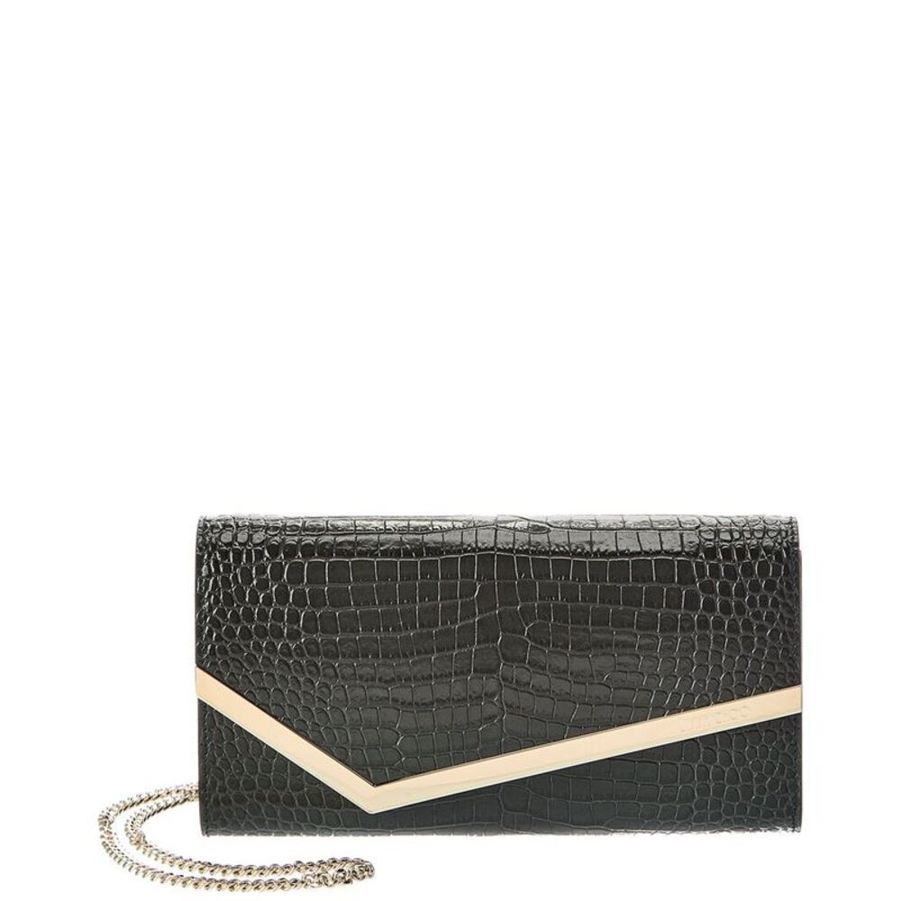 Jimmy Choo Emmie Croc-Embossed Leather Clutch, Green